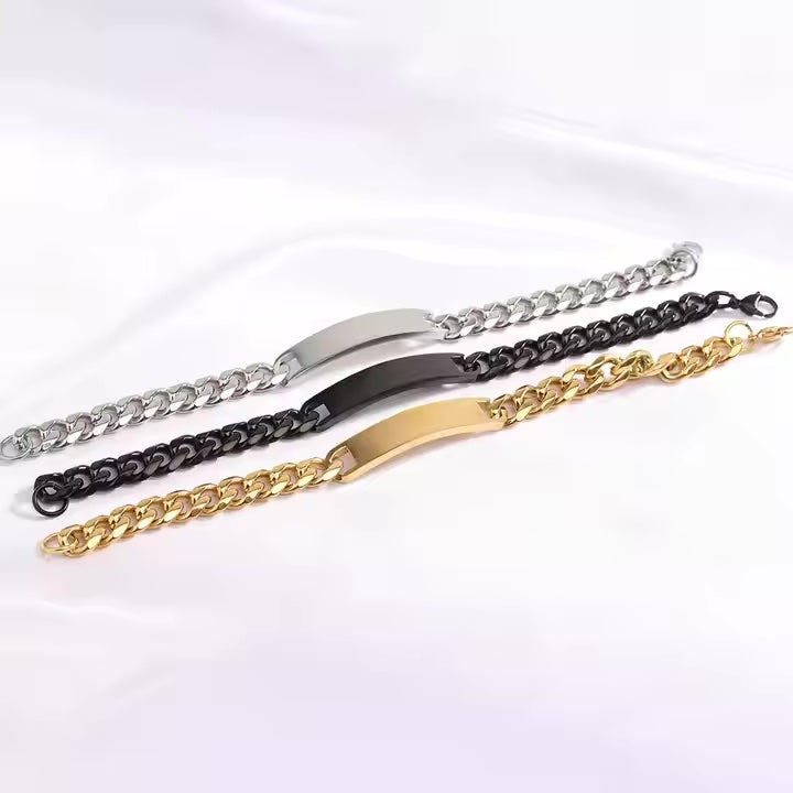 Bracciale da uomo "Cubanito" con catene blindate e incisione