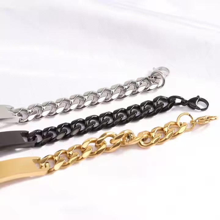 Bracciale da uomo "Cubanito" con catene blindate e incisione