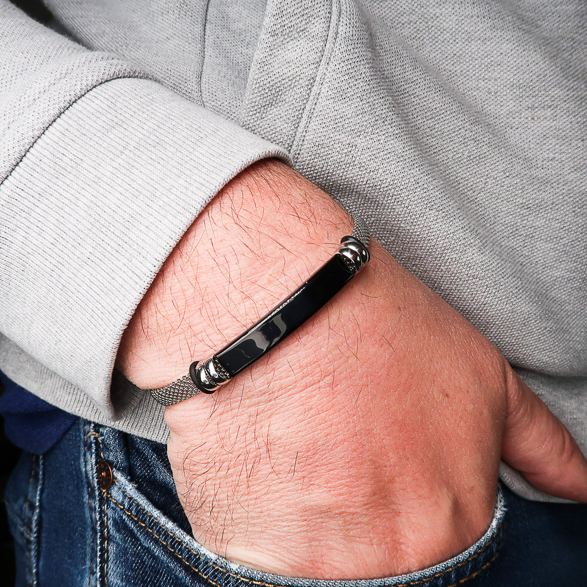 Bracciale "Linky" con incisione del nome, bracciale in maglia fine, acciaio inossidabile