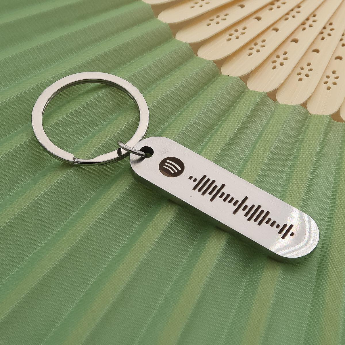 Portachiavi Spotify inciso e personalizzato Deluxe in acciaio inossidabile opaco. Incisione del nome e di Spotify