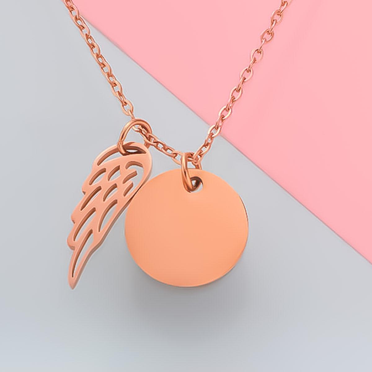 Collana da donna con incisione personalizzata "Piuma" e ciondolo inciso per le iniziali in argento, oro o rosé