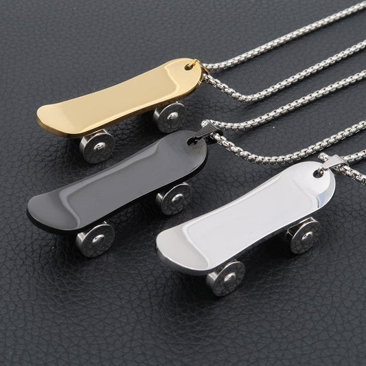 Collana con incisione personalizzata "Skater" in acciaio inossidabile con ciondolo e incisione skateboard