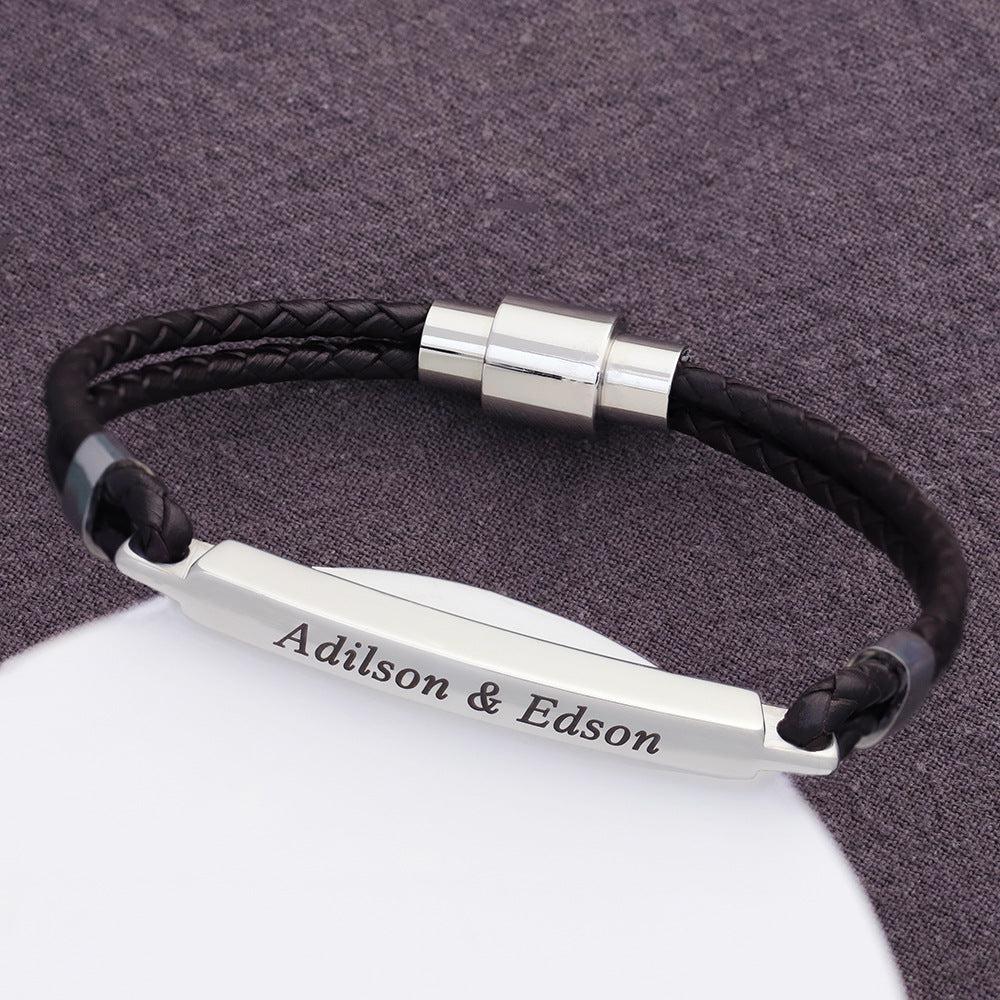 Bracciale in pelle "Barry" con chiusura magnetica e incisione
